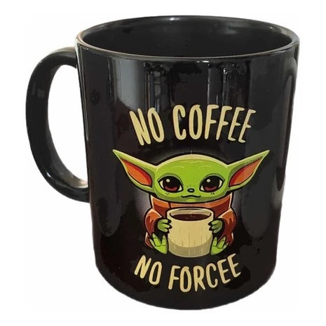 Caneca Porcelana Star Wars Preta No Coffee No Force Grogu Mandaloriano